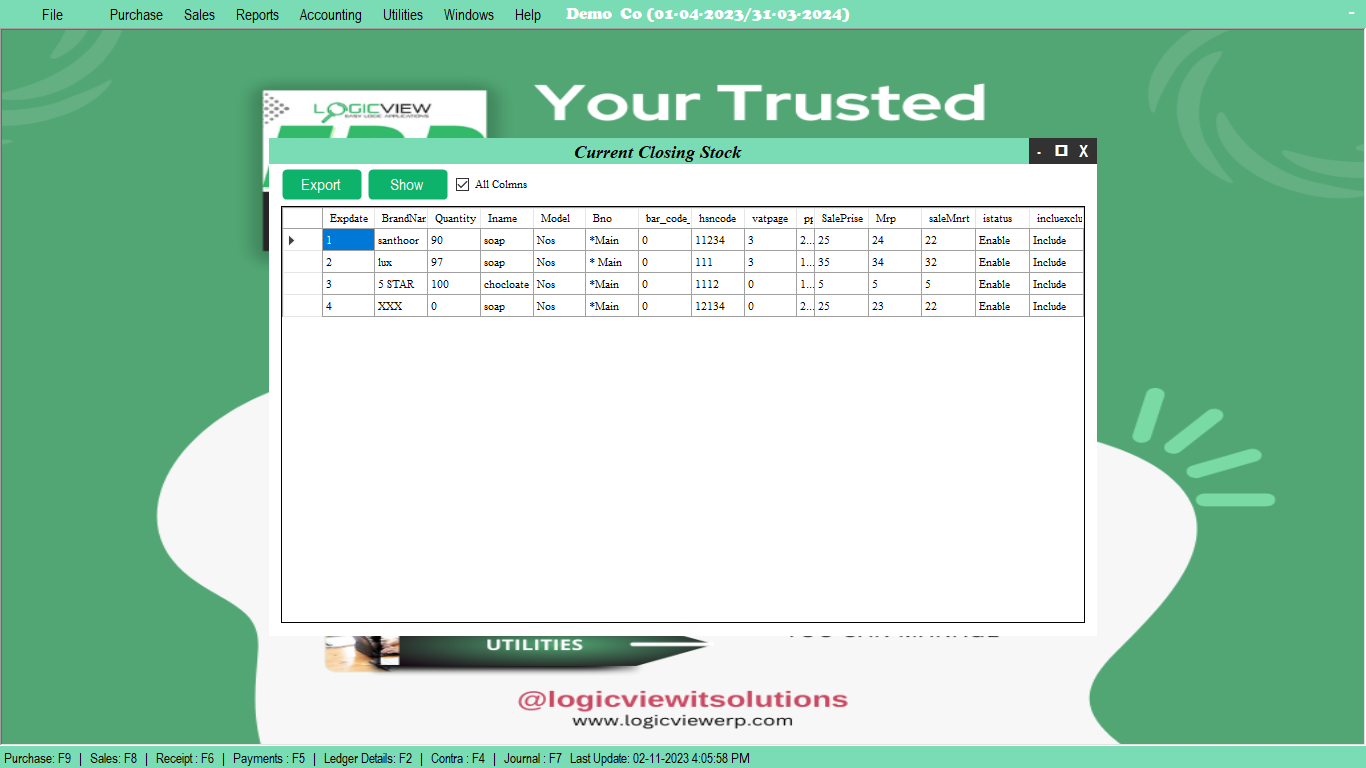 What is stock register Logicview ERP Billing Software